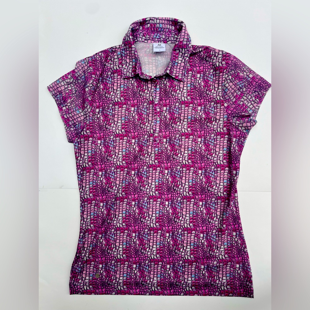 Daily Sports Ladies ART Short Sleeve Print Golf Polo Shirt - Bright Leo Pink